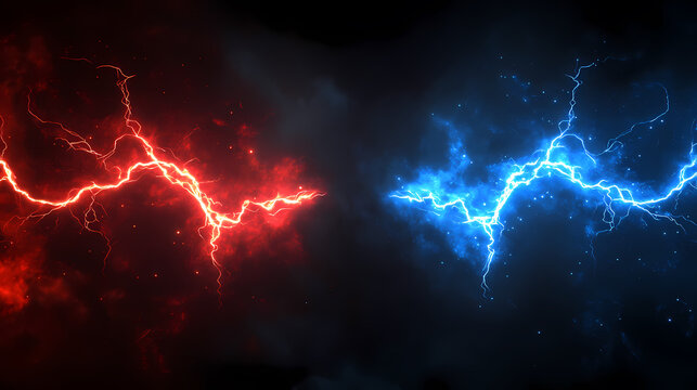Intense clash of blue and red energy lightning