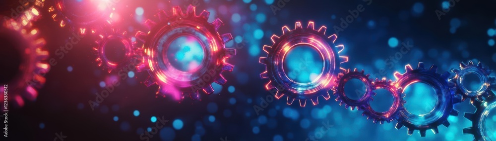 Poster Intricate Mechanisms of Gears Intertwined with Glowing Elements in the Background Creating a Futuristic and Dynamic Industrial Atmosphere