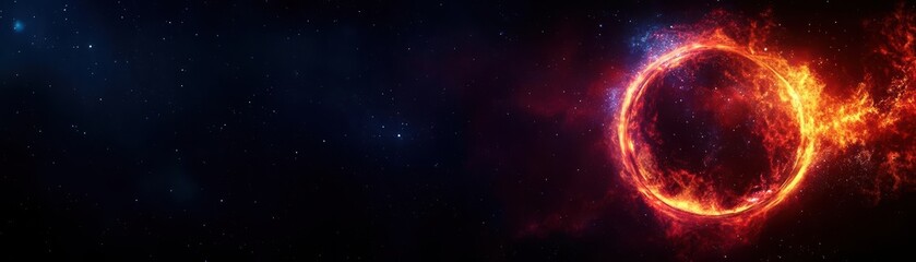 Obraz premium Majestic Cosmic Display of a Fiery Surrounded by Colorful Nebula Clouds in Deep Space Evoking Awe and Wonder at the Beauty of the Universe