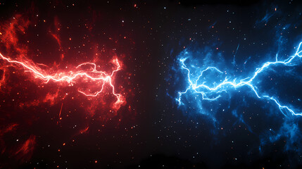 Intense clash of blue and red energy lightning