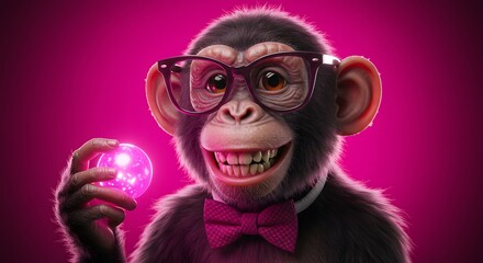 Smart Chimpanzee Holding Glowing Orb Digital Art