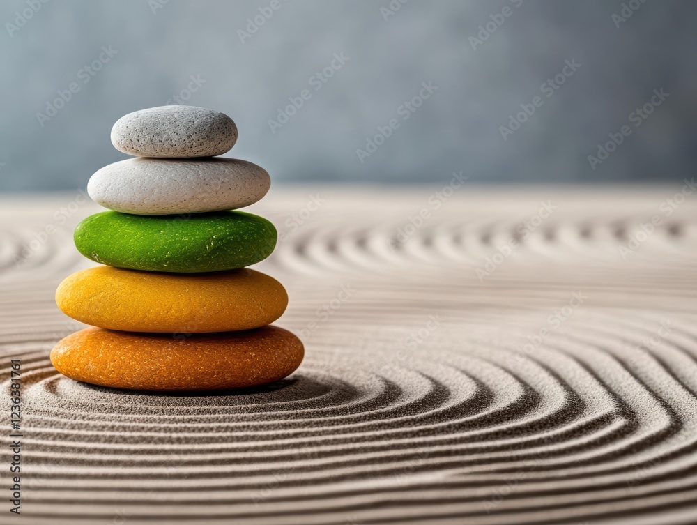 Aufkleber harmonious balance of nature with a stack of smooth stones on a meticulously raked surface evoking c