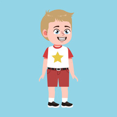 Cute American Boy with Blond Hair Cartoon Stand and Smile