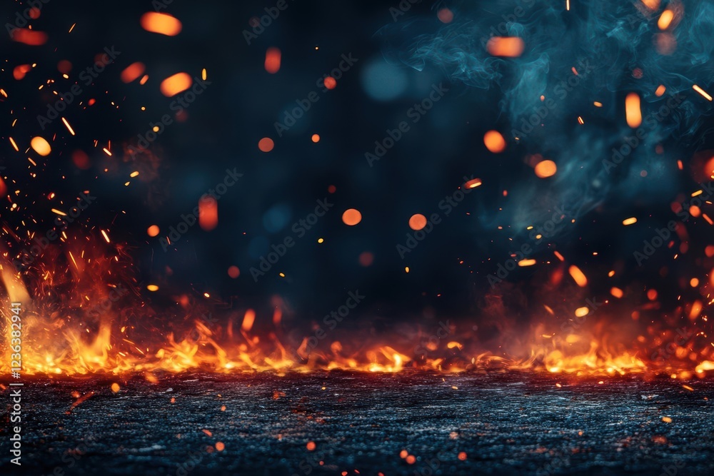 Poster bright fire illuminating the night sky with dancing sparks creating a warm and inviting atmosphere i