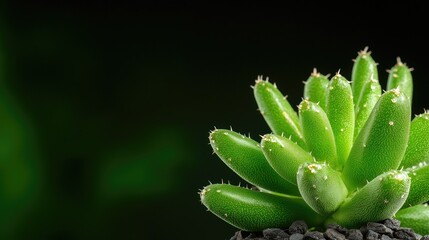 Fototapeta premium Lush green succulent plant, close-up, dark background, nature