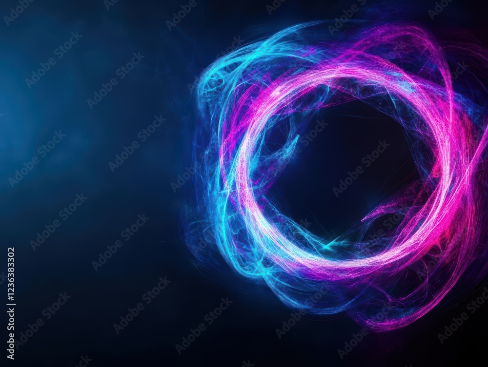 Poster vibrant circular neon colored smoke swirling gracefully in a dark atmosphere creating a mystical and