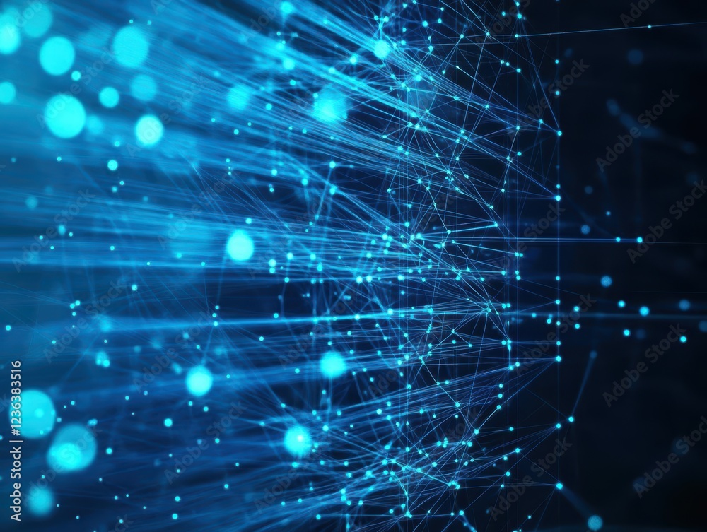 Poster Vibrant Blue Network Background with Intricate Connections and Lines Creating a Modern Technological Atmosphere Ideal for Digital Communications and Design