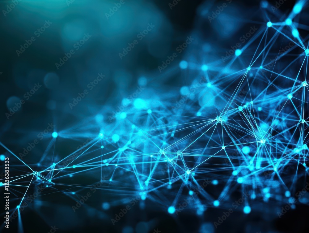 Fototapete Abstract Blue Network Background with Geometric Patterns and Digital Connections Creating a Modern and Futuristic Technology Inspired Visual Experience