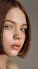 Naklejka premium Close-Up Of A Graceful Woman With Bob Hairstyle
