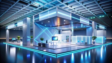 Naklejka premium Isometric 3D Model: Science & Technology Exhibition Hall - Minimalist White Background