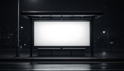 Blank Billboard Night Bus Stop Cityscape Dark Mood