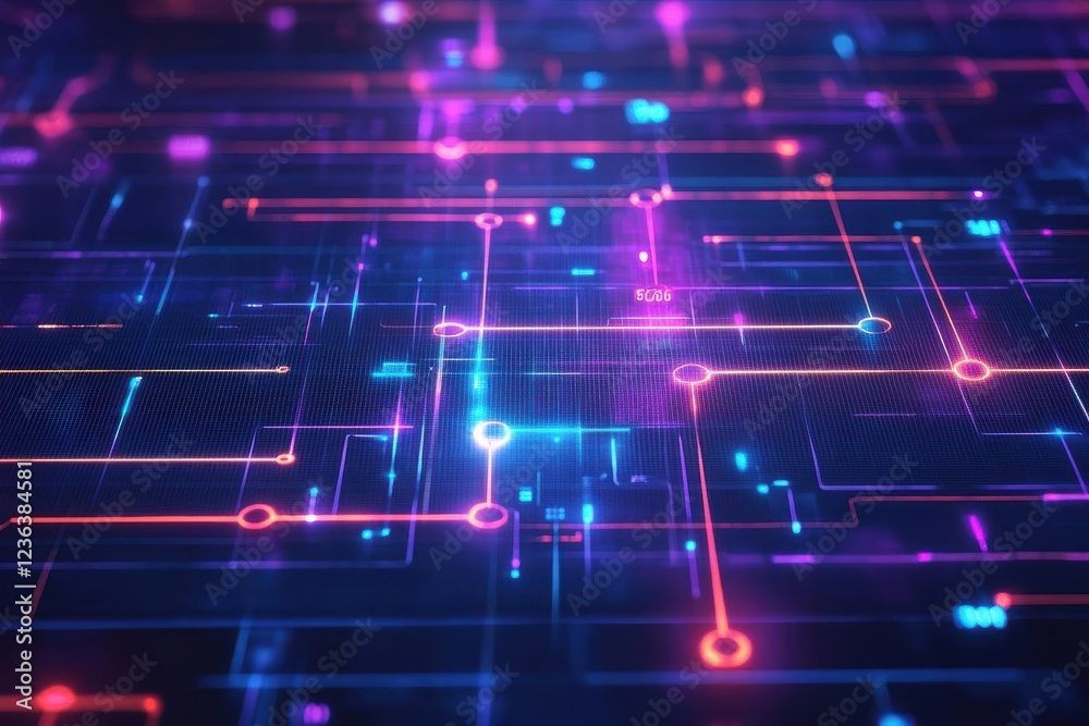 Poster Futuristic Abstract Technology Background Featuring Glowing Lines and Dots Creating a Dynamic Visual Experience of Light and Motion in Digital Space