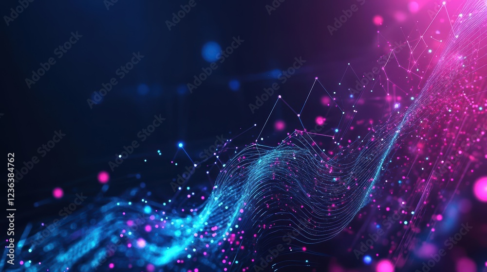 Fototapete Futuristic Abstract Technology Background Featuring Glowing Lines and Dots Creating a Dynamic and Engaging Visual Experience in Modern Digital Art