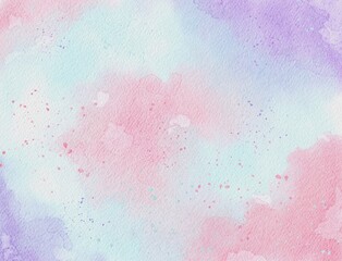 Fantasy smooth light pink, purple shades blue watercolor paper textured illustration for grunge design, vintage card, templates. Pastel ink colors gradient hand drawn abstract aquarelle background