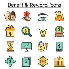 Benefit ,Reward, Stock money, icon set in thin line style