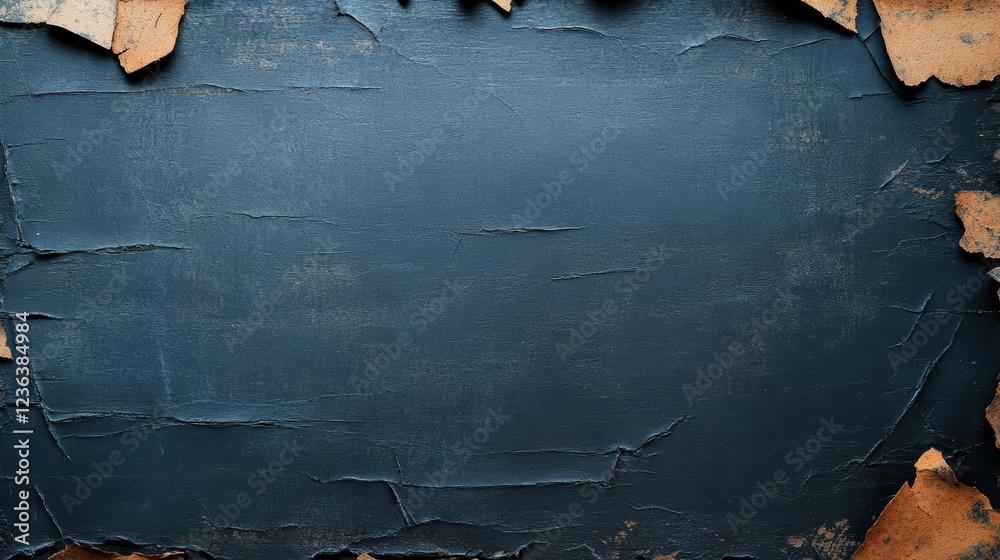 Poster artistic representation of texture and decay showcasing peeling paint on a dark background evoking a