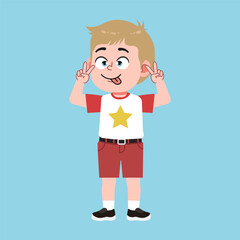 Cute American Boy with Blond Hair Cartoon silly face and absurd