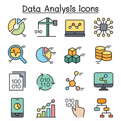Data mining Technology , Data Transfer , Data warehouse analysis icon set in thin line style