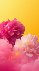 Fototapeta premium Floral arrangement with soft pink and yellow blooms in an artistic pastel setting