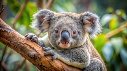 Obraz premium Adorable koala snuggled in a tree branch, looking relaxed and content at Zoo de Beauval