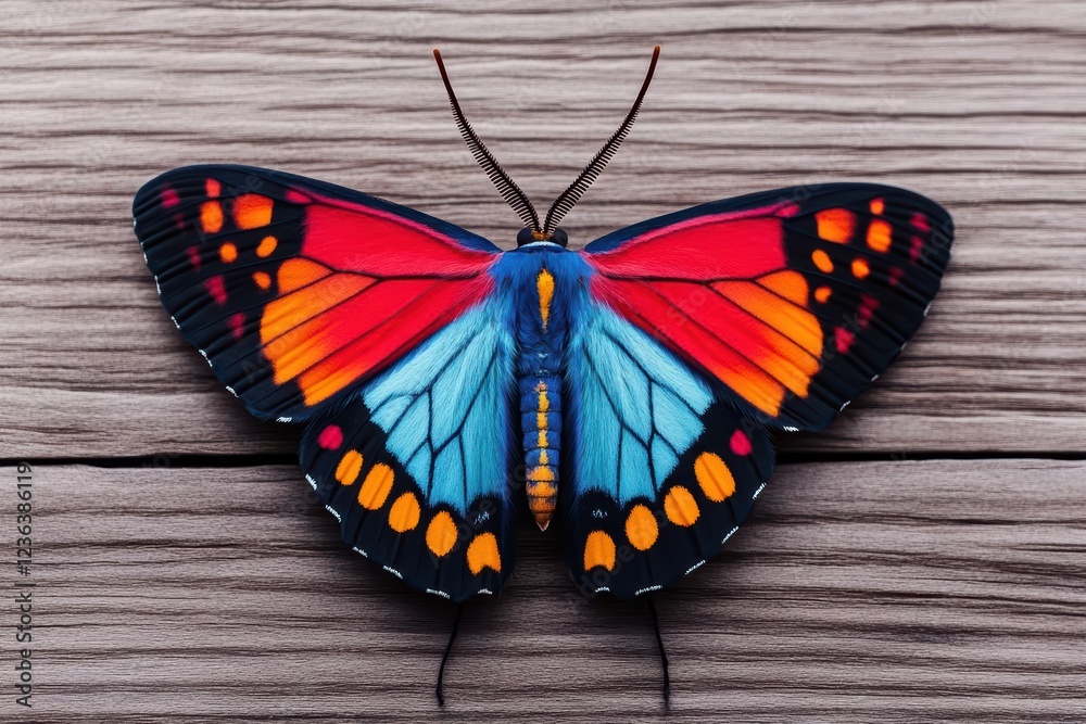 Aufkleber vibrant colorful butterfly resting gracefully on rustic wooden surface showcasing nature's beauty an