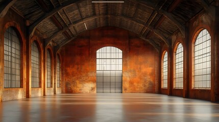 Fototapeta premium A large, empty room with a brick wall and a window