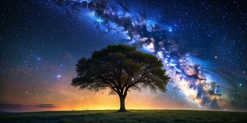 Lone Tree Under Starry Night Sky: Solitude, Mystery, and Nature's Beauty