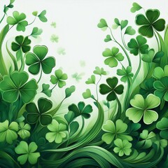 Fototapeta premium seamless green clovers wallpaper on white background with copy space; st patrick's day holiday concept