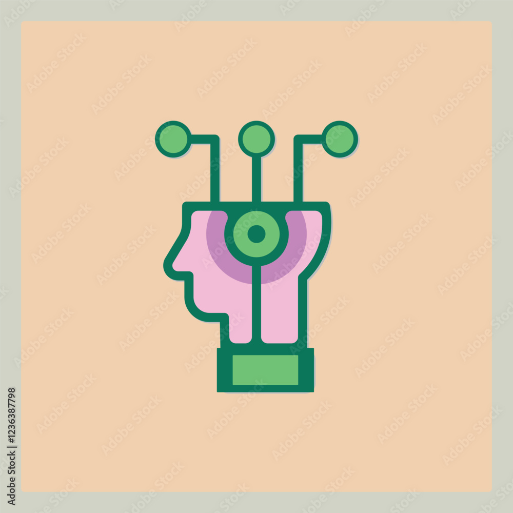 Poster stylized ai icon with head shape and connecting nodes for technological concepts