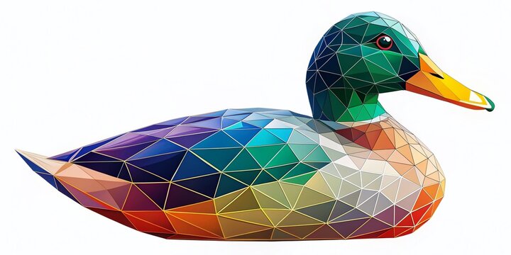 Low Poly Triangular Wireframe Duck Isolated on White Background
