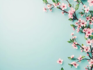 Vibrant Pink Blossoms on a Bright Blue Canvas Evoking Joyful Spring Vibes with a Playful Contrast between Nature and Colorful Background