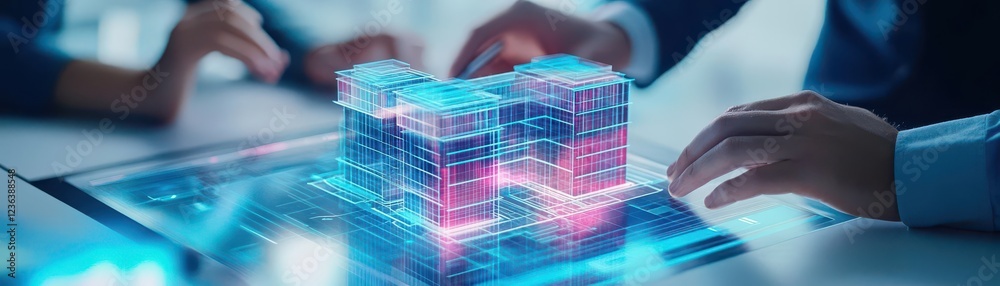 Poster Person Engaged with Tablet Displaying Intricate 3D Model in Modern Creative Workspace Setting Emphasizing Innovation and Technology in Design