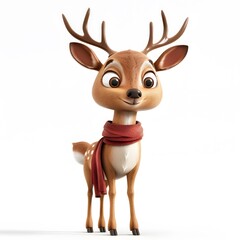 Cute Cartoon Deer Character with a Scarf for Holiday Themes
