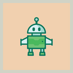 Obraz premium Stylized Green Robot Icon with Antenna on a Light Background Illustration