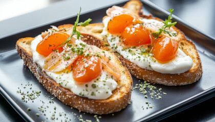 Sandwiches with salmon, delicious breakfast