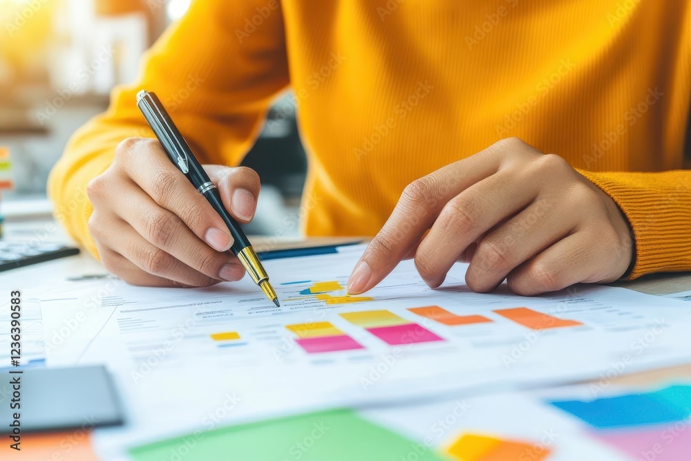 Poster Focused Individual Writing on Paper with a Pen in an Organized Workspace Surrounded by Books and Stationery Creating a Productive Atmosphere for Creativity
