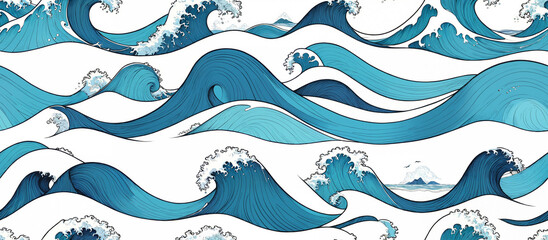 Naklejka premium Pattern. Beautiful Ocean Waves Pattern Design for Textiles