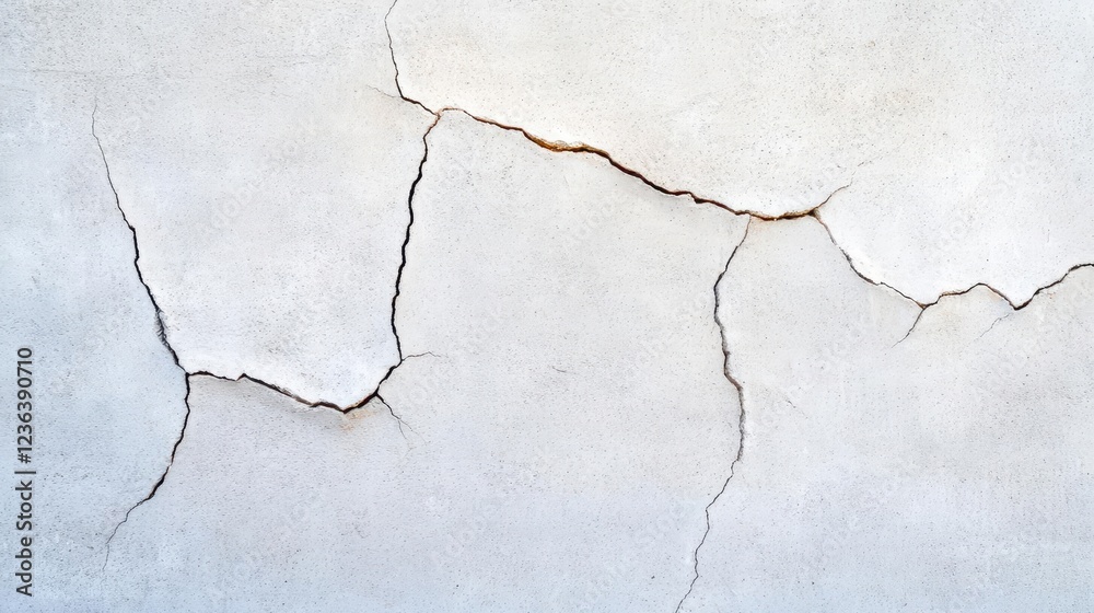 Poster Weathered Cracked Concrete Wall with Deep Crevices and Textured Surface Showcasing the Effects of Time and Nature on Urban Structures and Architecture