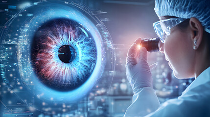 Cyber's eye with smart contact lens, AI cyber intelligence retinal, wallpaper