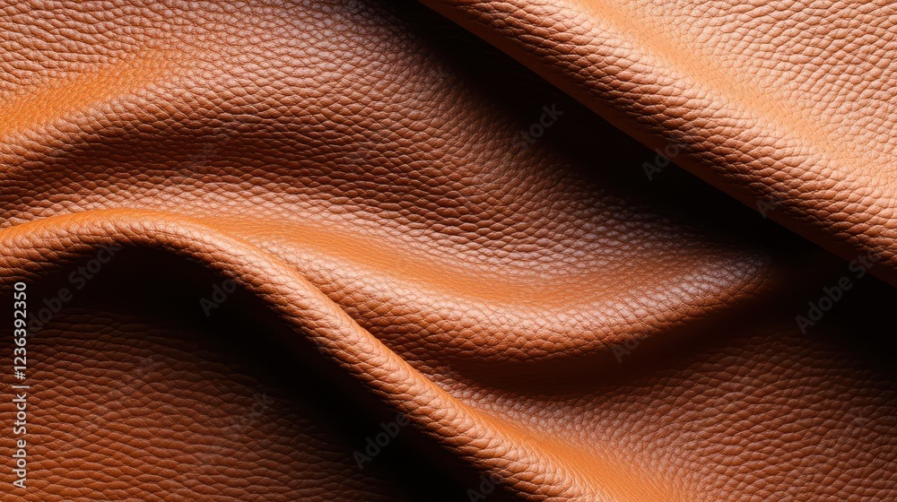 Poster close up view of rich tan leather texture featuring natural grain patterns evoking warmth and luxury
