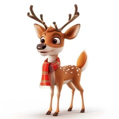 Obraz premium Cute Cartoon Deer with Antlers and Scarf in Playful Pose