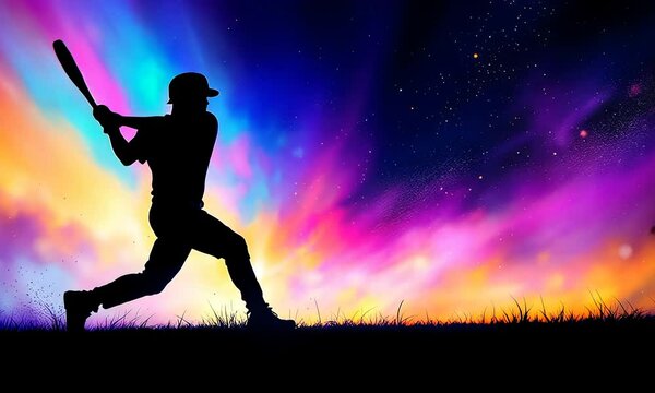 Silhouette Batter Under Vibrant Sunset Sky: A Baseball Dream