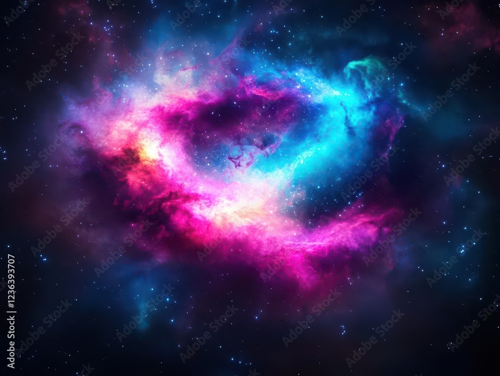 Aufkleber Vibrant Cosmic Nebula Swirling with Colorful Gases and Stars Creating a Mystical Celestial Scene in the Depths of Outer Space Captured in Detail