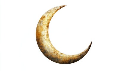 A large, curved, gold and silver moon. The moon is the main focus of the image and it is the only object in the picture