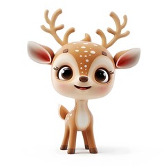 Fototapeta premium Cute Cartoon Fawn Character with Antlers and Big Eyes