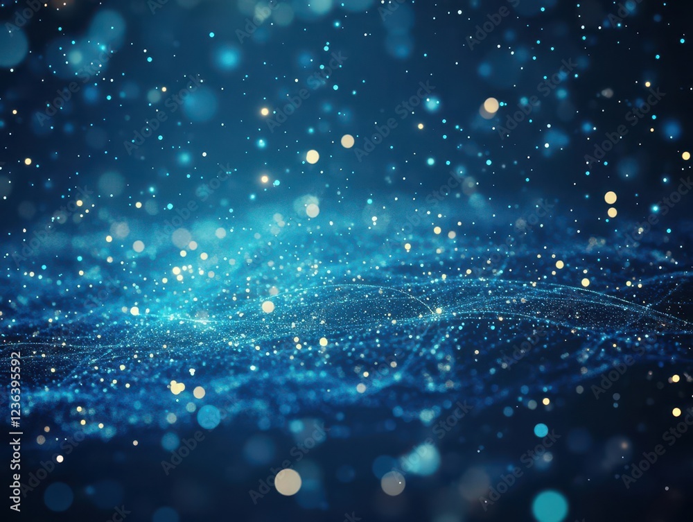 Aufkleber Mesmerizing Abstract Blue Background with Glowing Particles and Distant Stars Creating a Dreamy Ethereal Atmosphere of Cosmic Wonder and Serenity