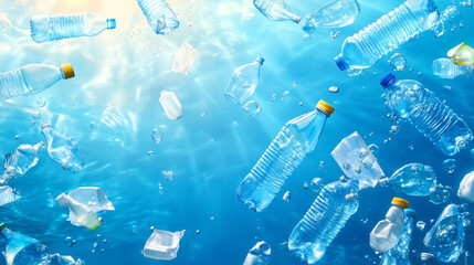 Plastic bottles in clear water raise pollution awareness