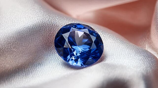 Vibrant Blue Sapphire Gemstone on Pink Satin