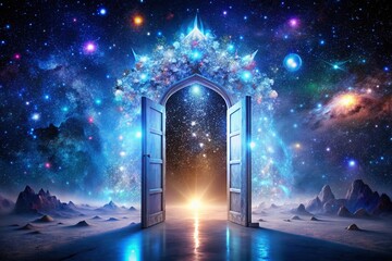 Mesmerizing Crystal Gateway in a Starlit Alien Realm