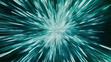 Fototapeta premium Abstract teal light burst radiating outwards from central point, creating a zoom or speed effect.